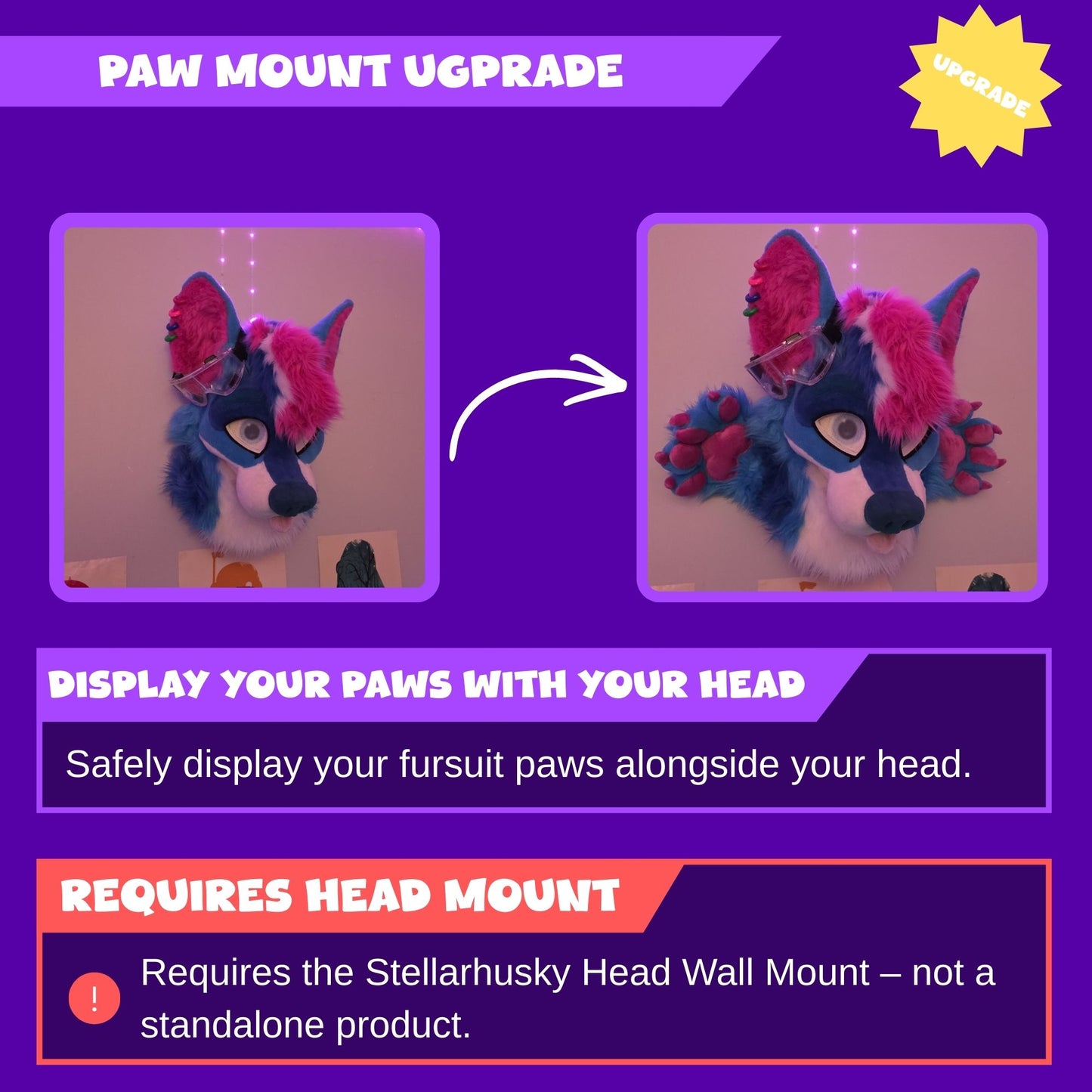 Paw Mount Add-On for Fursuit Head Wall Mount